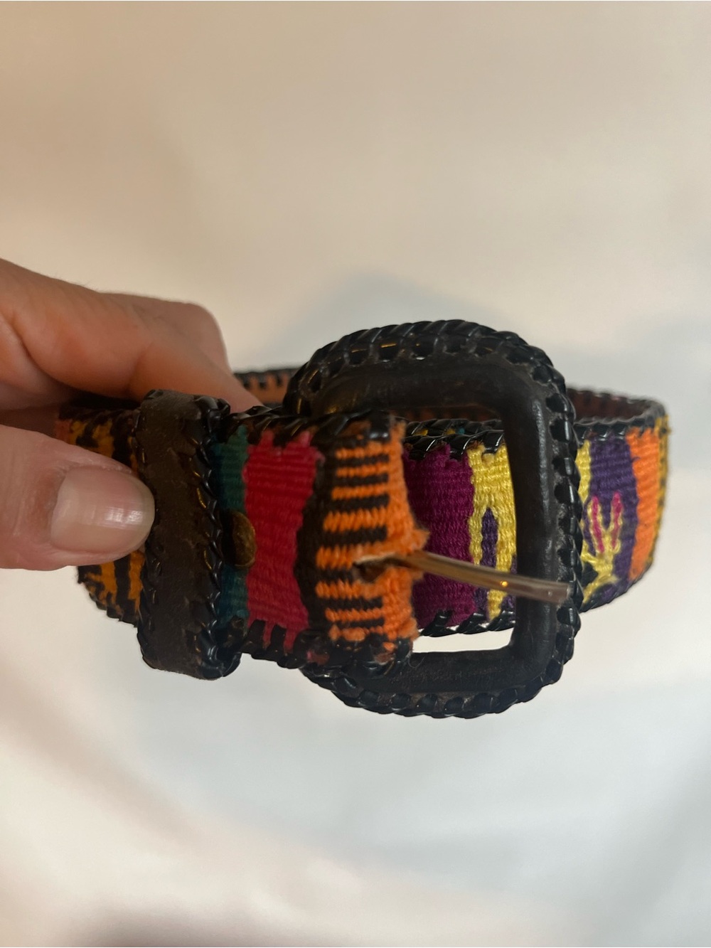 Handwoven Multicolor Woven Leather-Trim Belt
